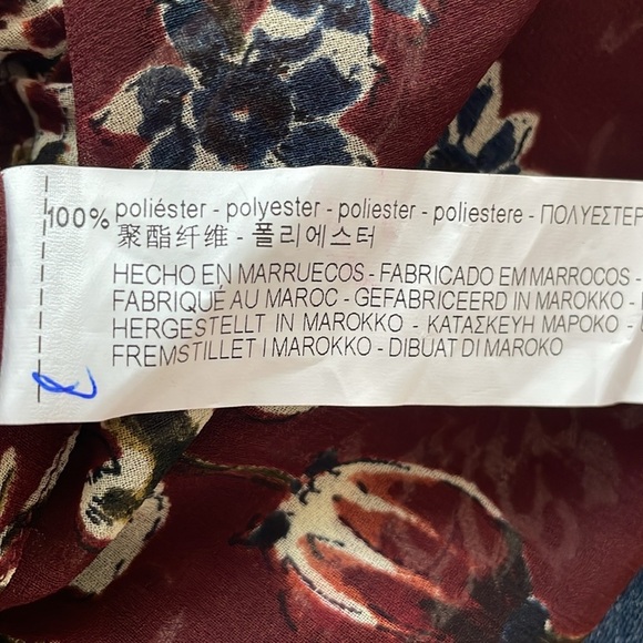 Zara Basic Maroon Floral Semi Sheer Long Cardigan Length Blouse. Size XS - Picture 14 of 16